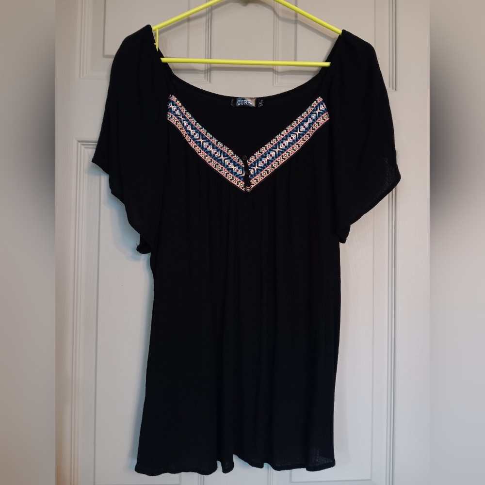 Cure 100% Rayon Women's Blouse - Black - Size 2XL